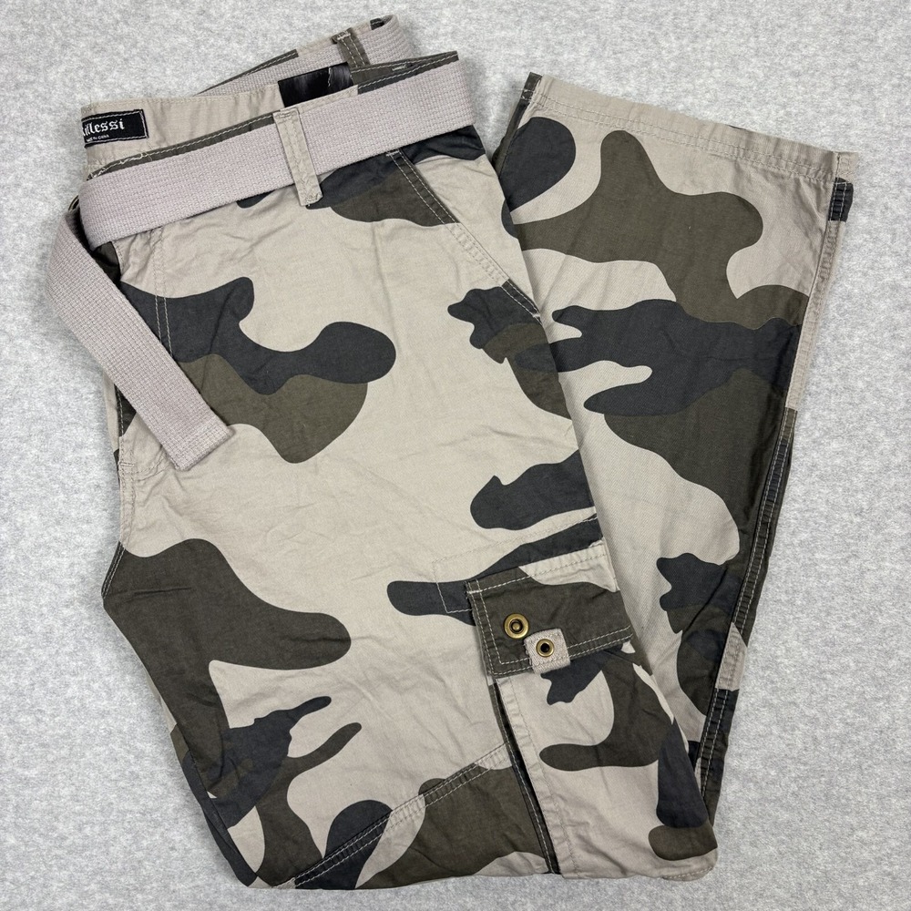 Riflessi Camo Cargo Pants Mens 42x34 NWT With Belt Y2K Baggy Skater Streetwear